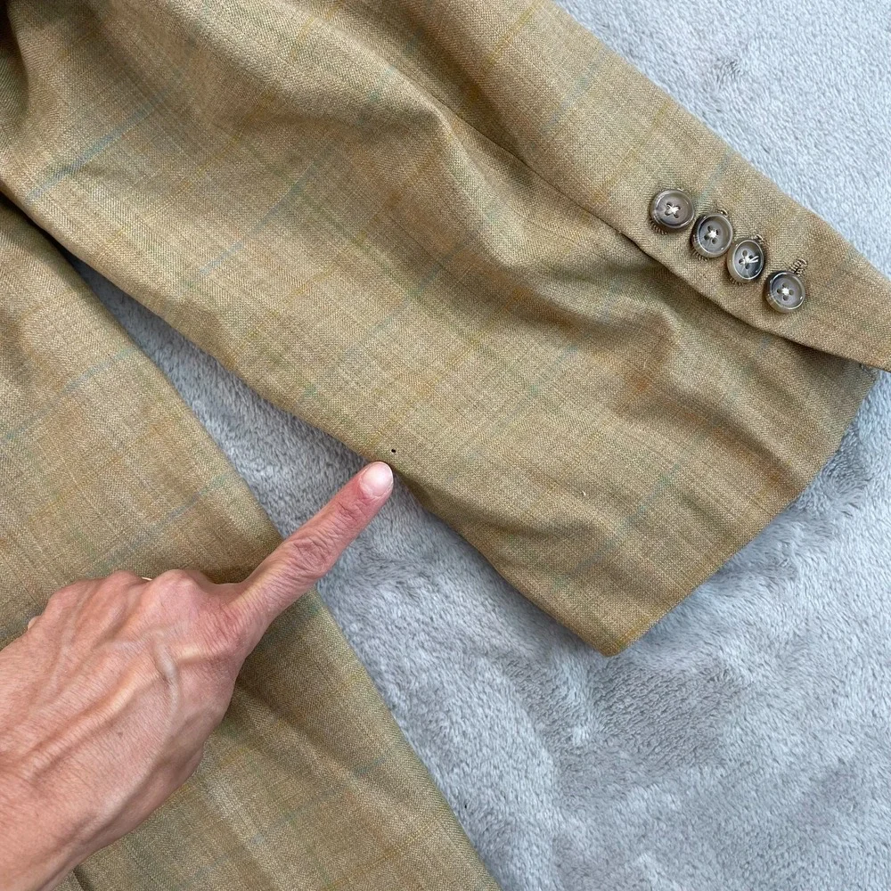 Ermenegildo Zegna Heritage Sport Coat Jacket Blazer Men 46R Tan WindowPane Plaid